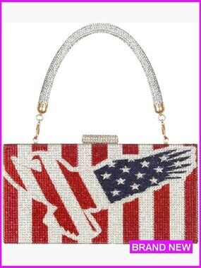 Rhinestone American Flag Crossbody Evening Clutch Patriotic Sparkly Purse